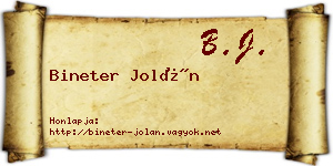 Bineter Jolán névjegykártya